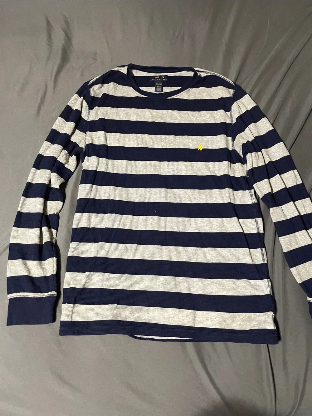 Polo by Ralph Lauren Men’s Navy and Light Gray Striped Long Sleeve Tee